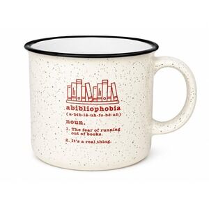 Bibliophobia Book Lover Speckled Camp Style Coffee Mug Black Rim‎ Ceramic 16 oz